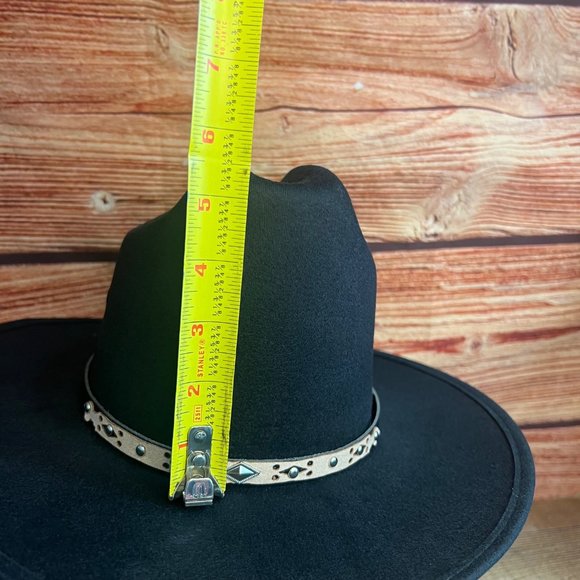 Western Cowboy Tall crown Faux Black Short Brim Felt Hat Tejana Copa Alta Vaquer - Picture 10 of 10